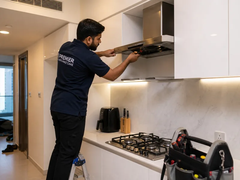 Cooker hood repair above a kitchen stove in Dubai